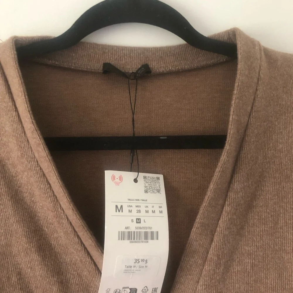 BNWT Zara Taupe V-Neck Soft Button Cardigan | Size M - Picture 3 of 7